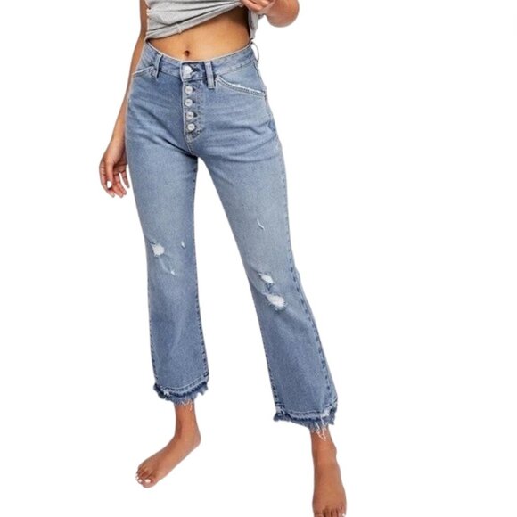 We the Free Jeans Womens Size 27 Light Wash Dylan High Rise Distressed Cropped - Picture 3 of 16